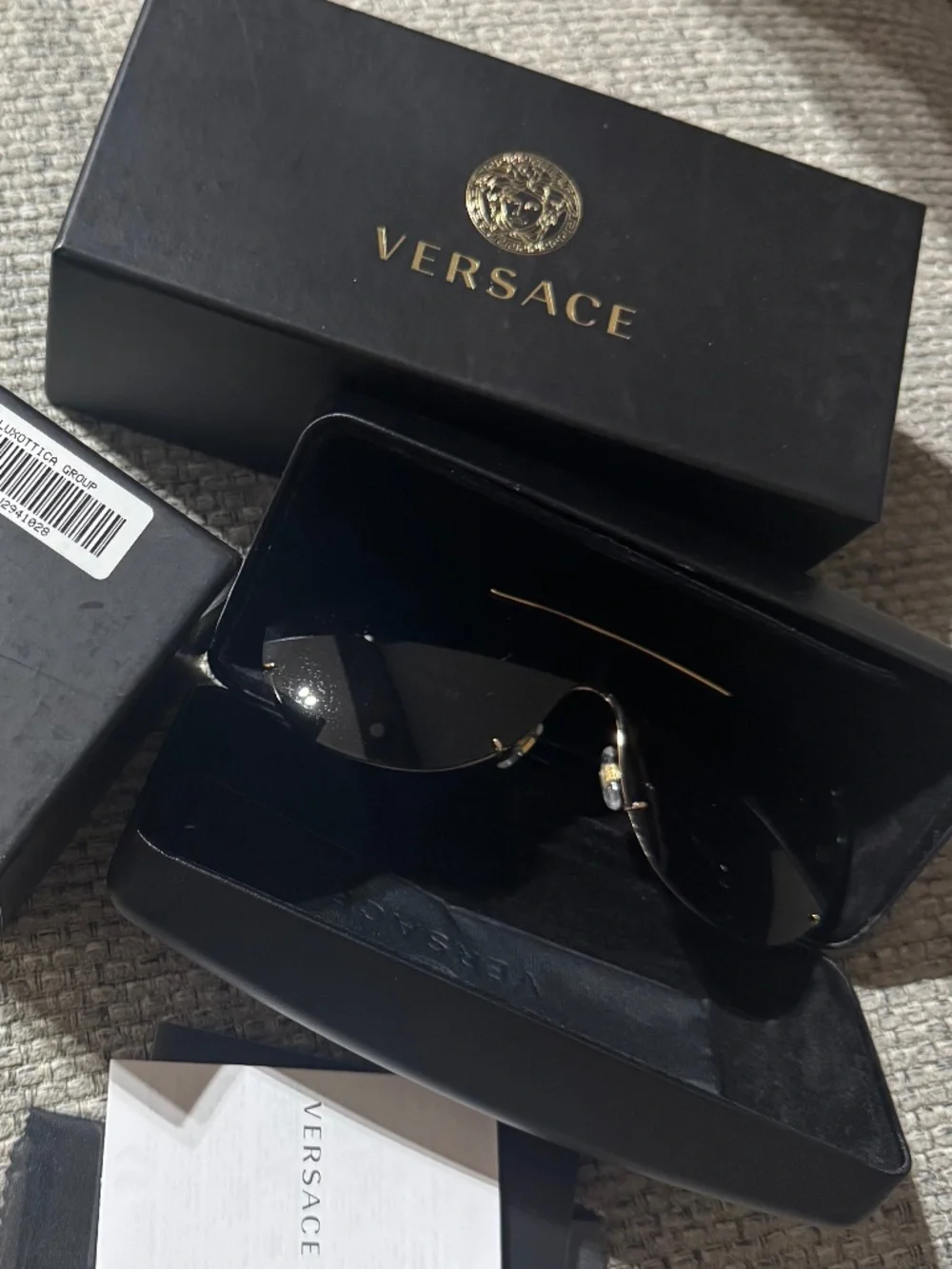 Versace VE2198 Shield Sunglasses Black/Gold w/ Case & Box